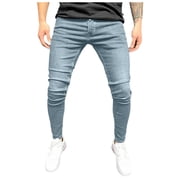 Men's Jeans Men's Fashion Denim Vintage Wash Hop Work Trousers Jeans Pants Pantalon Jeans Homme Light Blue S