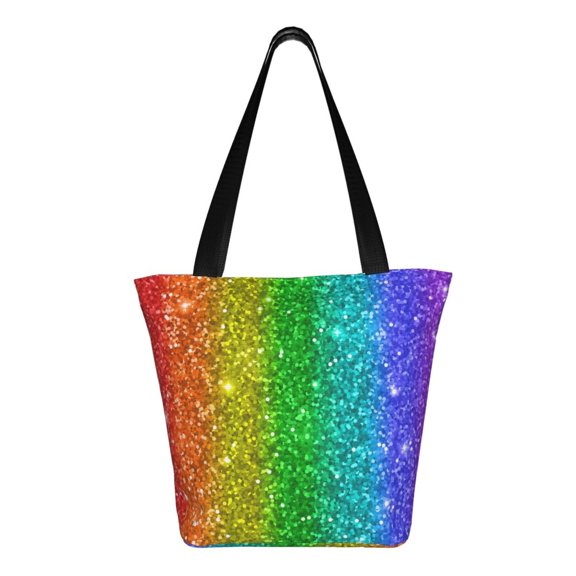 Ratiio Glitter Rainbow Print Shoulder Bag for Women, Polyester Crossbody Purse Lightweight Handbag for Daily Travel and Casual Use