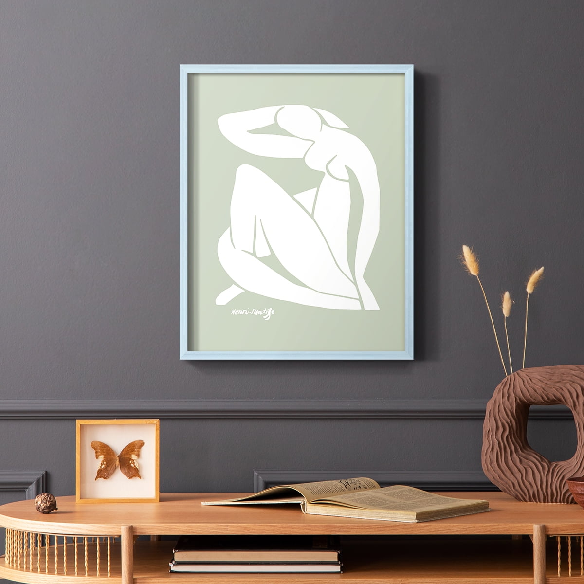 Matisse CDXCII in Blue Solid Wood Framed Print No Nail Hanging
