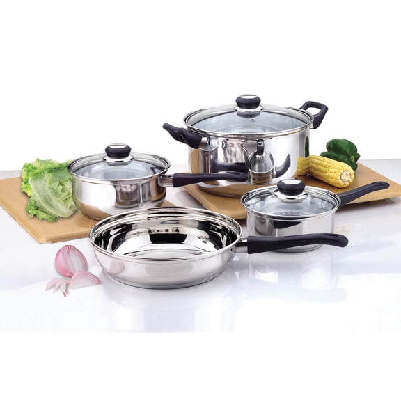 Gourmet Edge 7 Piece Stainless Steel Cookware Set with Glass Lids and Plastic Handles