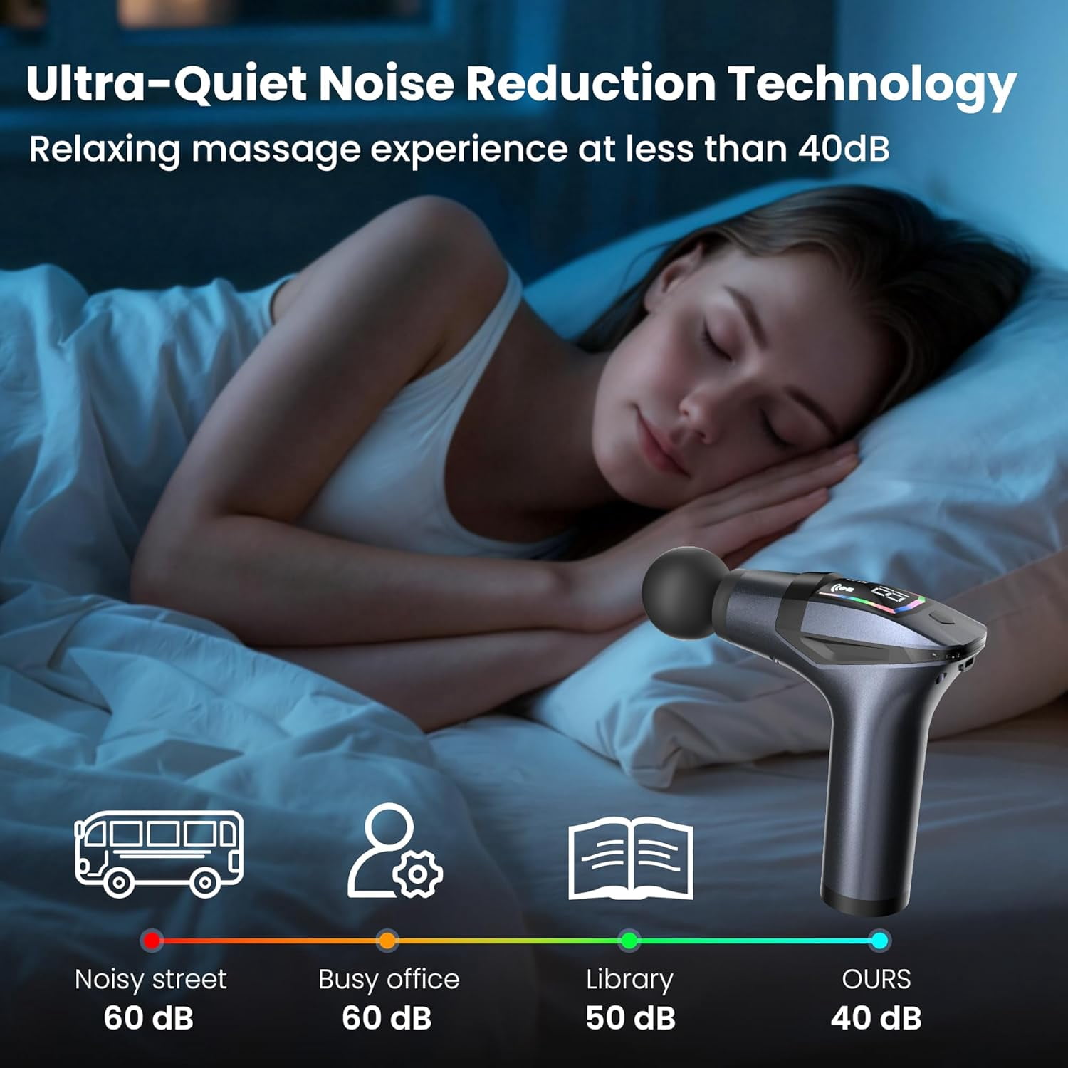 3-in-1 Percussion Massage Gun with Extension Handle - Detachable Deep Tissue Massager for Back, Neck, Shoulder, Arms, Thigh Pain Relief
