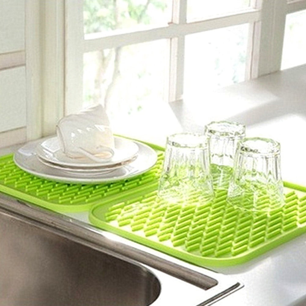 Yesbay Kitchen Silicone Sink Mat Dishes Cup Dry Pad Pot Holder Table  Placemat Coasters,Black 