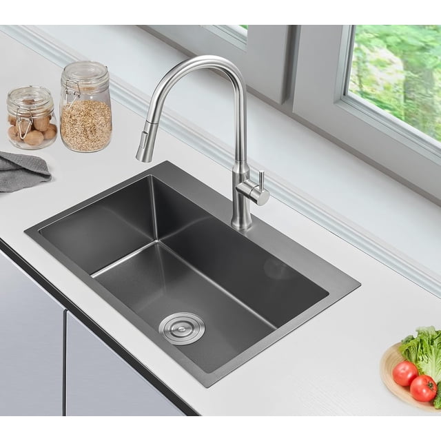 Drop-in Kitchen Sink Single Bowl Stainless Steel Kitchen Sink Handmade Inches Deep Top-Mount Kitchen Sink with Hole