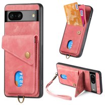 Nalacover for Google Pixel 8A, Slim Case Wallet with Credit Card Holder, Back Flip Premium Leather Magnetic Clasp Kickstand Wirst Hand Strap Shockproof Cover For Google Pixel 8A,Pink