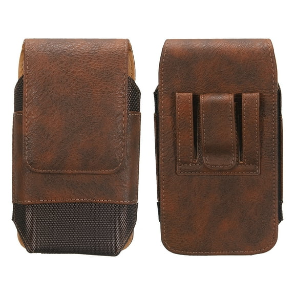 Phone Belt Holder Case for 5.5-6.2" Cell Phones, Large Vertical Grain Leather Phone Belt Pouch, Dark Brown