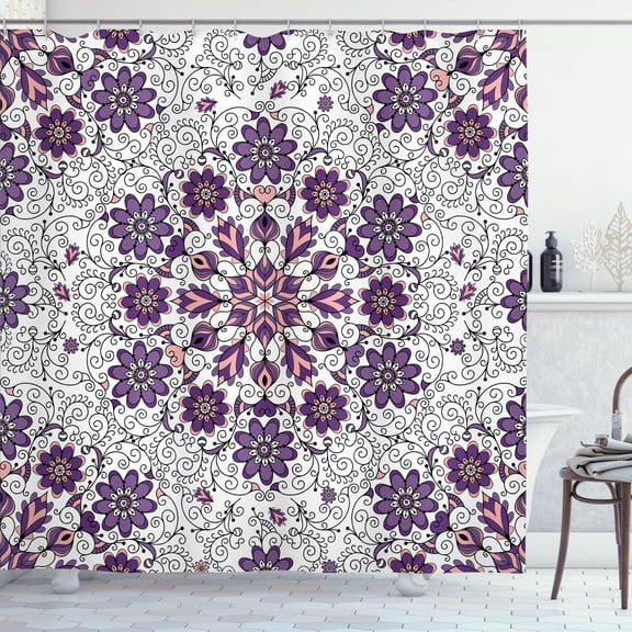 Ambesonne Ethnic Shower Curtain, Flower Vintage Abstract Art, 69"Wx75"L, Pale Eggplant
