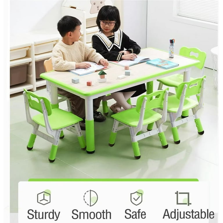 Kids Table and 6 Chairs Set Height Adjustable Toddler Table and Chair Set for Ages 2 10 Children Multi Activity Table Walmart