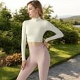 thumbnail image 3 of Women's Long Sleeve Crop Top with Open Back and High Neck - Medium, Off White, 3 of 7