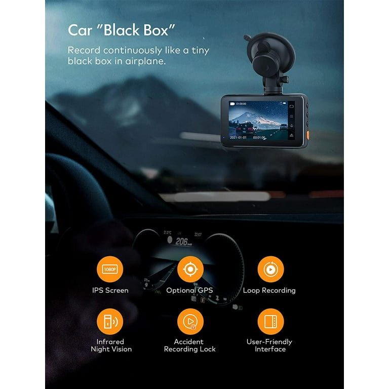 Apeman Dash Cam 3 inch Car Camera 170Wide Angle Screen-1080P Full HD, Black