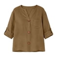thumbnail image 6 of Admvng Womens Top Split V Neck 3/4 Sleeve Pocket BlouseSolid Color Lightweight Casual Summer Shirt, 6 of 6