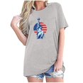 thumbnail image 1 of Tops Cortos para Mujeres Bandera de Moda Impresa Cuello Redondo, Camiseta de Manga 3/4 para Uso Diario, Casero Y Cómodo, 1 of 4