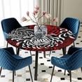 thumbnail image 3 of Red Grey Chrysanthemum Round Fitted Tablecloth with Elastic Edge, Waterproof Table Cloth Table Cover for 36"-44" Tables, Farmhouse Botanical Floral Modern Tablecloths for Dining Picnic Indoor Outdoor, 3 of 9