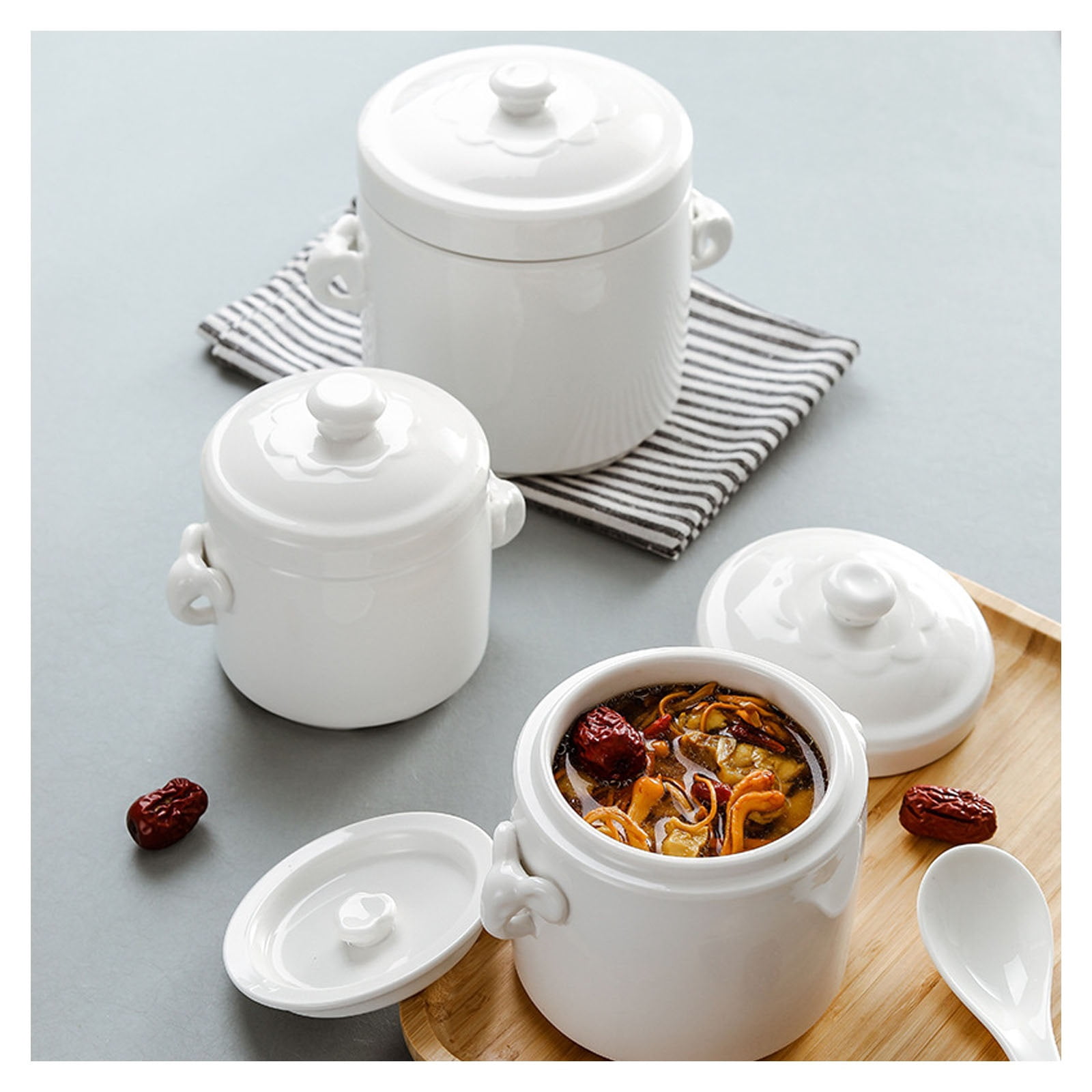 Ceramic stew pot, stew pot for braised food, dessert bowl, soup tureen with lid, soup bowl, instant noodle bowl, steamed egg bowl, double handle lid