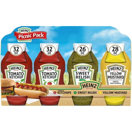 Heinz Tomato Ketchup, Sweet Relish & 100% Natural Yellow Mustard Picnic Variety Pack, 4 ct Pack