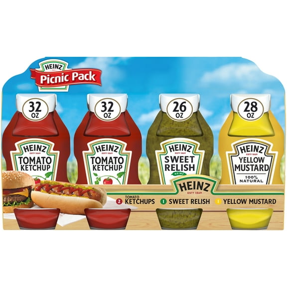 Heinz Tomato Ketchup, Sweet Relish & 100% Natural Yellow Mustard Picnic Variety Pack, 4 ct Pack