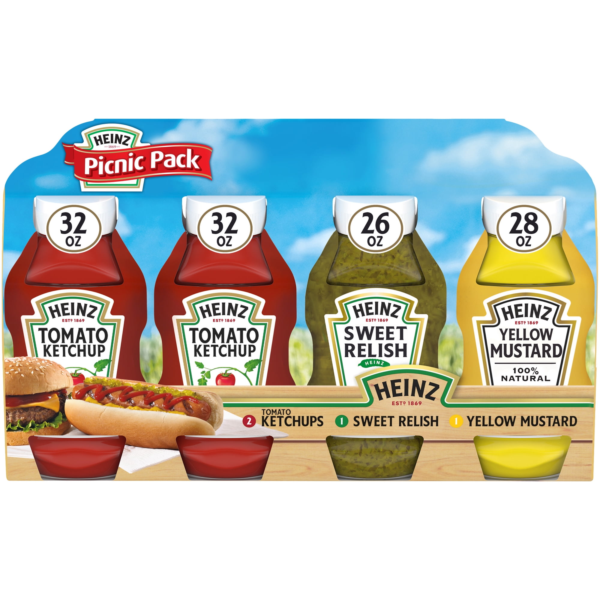Heinz Tomato Ketchup, Sweet Relish & 100% Natural Yellow Mustard Picnic Variety Pack, 4 ct Pack