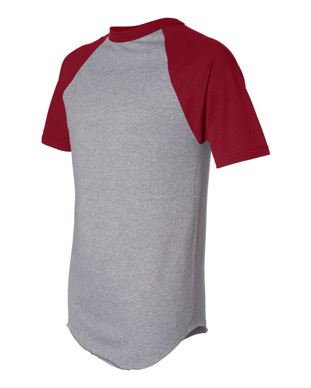 gray shirt with red sleeves