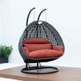 thumbnail image 3 of LeisureMod 2 Person Wicker Egg Chair Outdoor Indoor Bedroom Patio Hanging Lounge Swing Hammock Chairs with Black Stand and UV Resistant Cushions (Dark Orange), 3 of 10