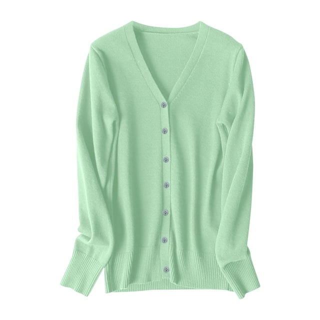Ketyyh-chn99 Light Cardigan for Women Summer Fall Coat Women Cardigan Solid Button Down Long Sleeve Classic V Neck Knit Cardigan Sweater With Pockets Mint Green,L