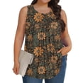 thumbnail image 6 of XUNKUSGA Plus Size Womens Tank Tops Summer Sleeveless Tunic Tops Crew Neck Casual Loose T Shirts for Women Fashion Summer Pleated Floral Tunic Blouses,4XL,Brown, 6 of 6