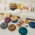 thumbnail image 4 of Nvzi-a Plaid Throw Pillows Round Pleated Soft Comfy Chair Seat Cushion (Coffee, Diameter 16"), 4 of 4