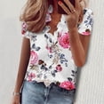 thumbnail image 2 of Summer Savings Clearance 2024! TAGOLD Womens Summer Tops, Womens Tops Clearance Summer Printing Shirts s Blouses Short Sleeve V Neck Ruched Tops Shirts Loose Long Sleeve Shirts For Pink, 2 of 5