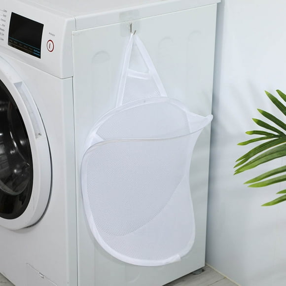 Cesto para ropa sucia colgante para baño con pared, cesto de almacenamiento plegable para ropa sucia, blanco