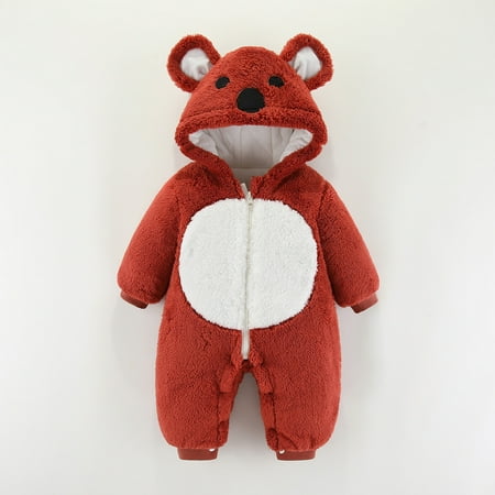 

Vivianyo HD Clothes for Baby Girls Toddler Baby Boys Girls Color Plush Cute Bear Ears Winter Thick Keep Warm Jumpsuit Romper Flash Picks Red
