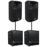 2) Rockville RPG10 10" Powered 600W DJ PA Speakers+2) Subwoofers+Mounting Poles