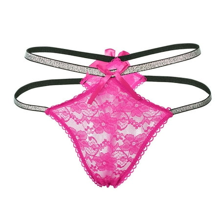 BYHONG Women Europe and The United States Shiny Silver Ribbon Seductive Sexy Underwear Hot Hollow T Pants Sexy Thong Womens Panties Hot Pink S