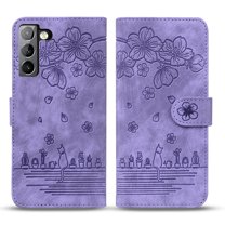 Allytech Case for Samsung S22 Cell Phone, Embossed Flip PU Leather Drop Protection Slim Wallet Case with Card Slot Holder Magnetic Buckle Cover for Samsung Galaxy S22 5G 6.1 inch, Purple