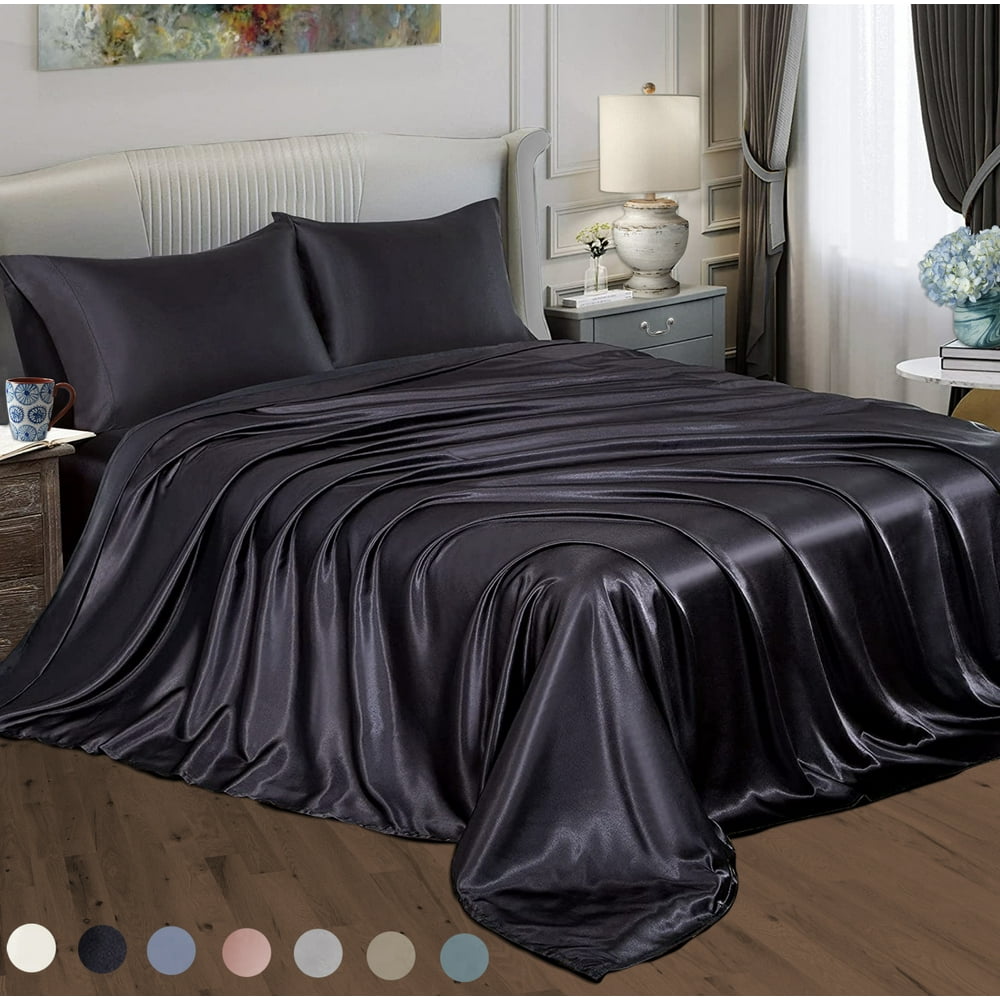 Satin Radiance Soft Silky Satin Sheets Solid Color Deep Pocket Twin Size Satin Bed Sheet Set