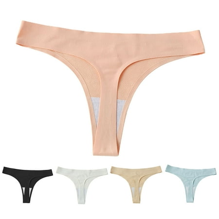 

rygai Women Panties Solid Color Stretchy Tempting Moisture Absorption Smooth Hollow Out Seamless Soft Breathable Women G-string for Inner Wear Skin Color S
