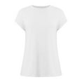 thumbnail image 4 of MIXUE Boho Tops For Women Summer Solid Color Crew Neck Short Sleeve Fashion Casual Shirts For Women Tshirts Outwear,White,L, 4 of 6