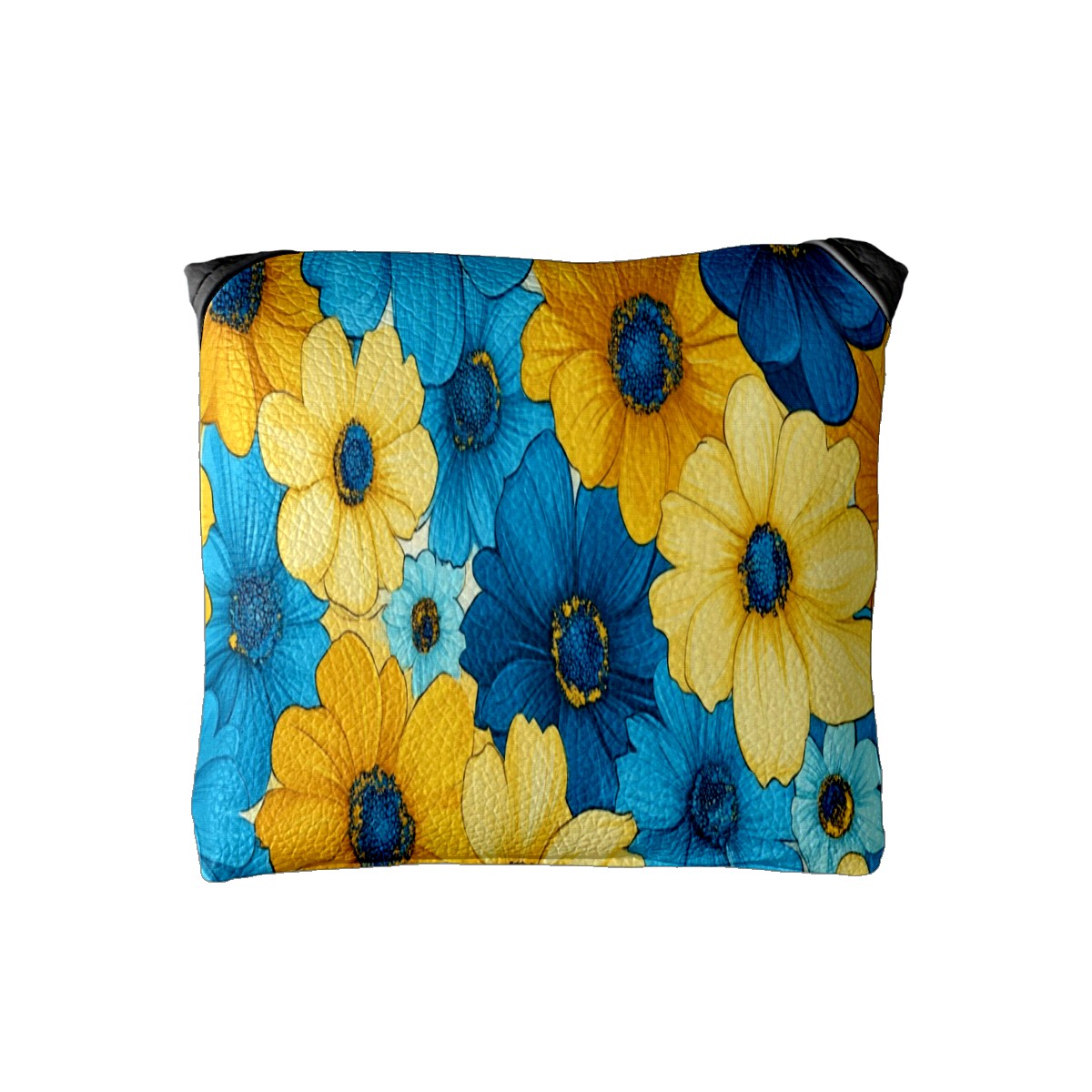 Golf Mallet Putter Cover Premium Leather Waterproof Golf Putter Head Cover with Magnetic Closure Yellow Blue Flowers