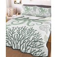 thumbnail image 3 of Quilts Twin XL Size, Sage Green Octopus Coastal Soft Comforter Bedding Set for Bed, Nautical Coral Starfish Lightweight Quilted Bedspread with Pillow Cover(2 Pieces) for All Season, 68x98 Inch, 3 of 6