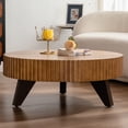 thumbnail image 2 of Hassch Round Coffee Table, Mid Century Modern Wood Cocktail Table for Living Room Home Office Small Space, 35.4" Low Center Table, Natural, 2 of 7