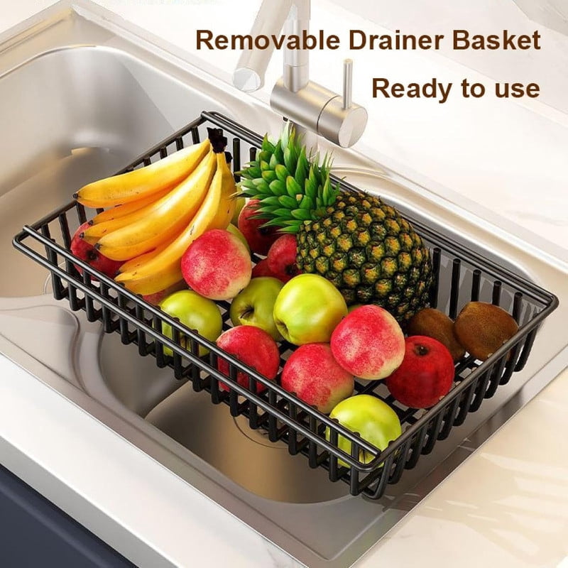 3-Tier Kichen Storage Shelf with Wire Baskets, Multifunctional Utility Serving Cart Kitchen Organizer Rack with Pulley for Vegetable Fruit Storage
