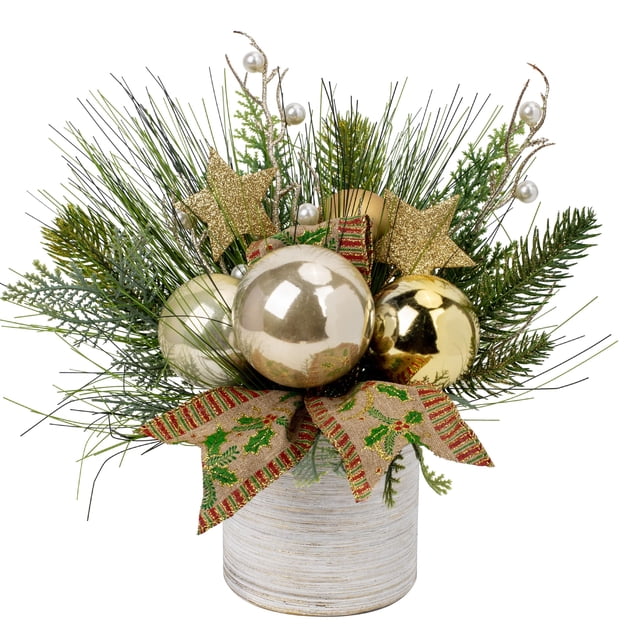 Árbol de Navidad Hollyone, pequeño, artificial, 25 cm, con adornos