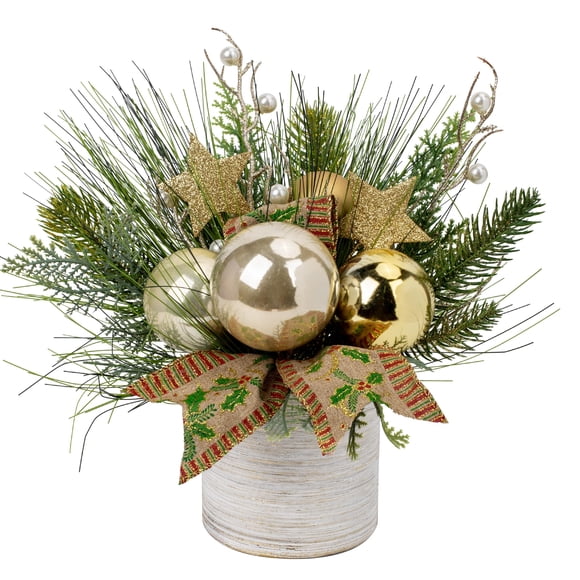Árbol de Navidad Hollyone, pequeño, artificial, 25 cm, con adornos