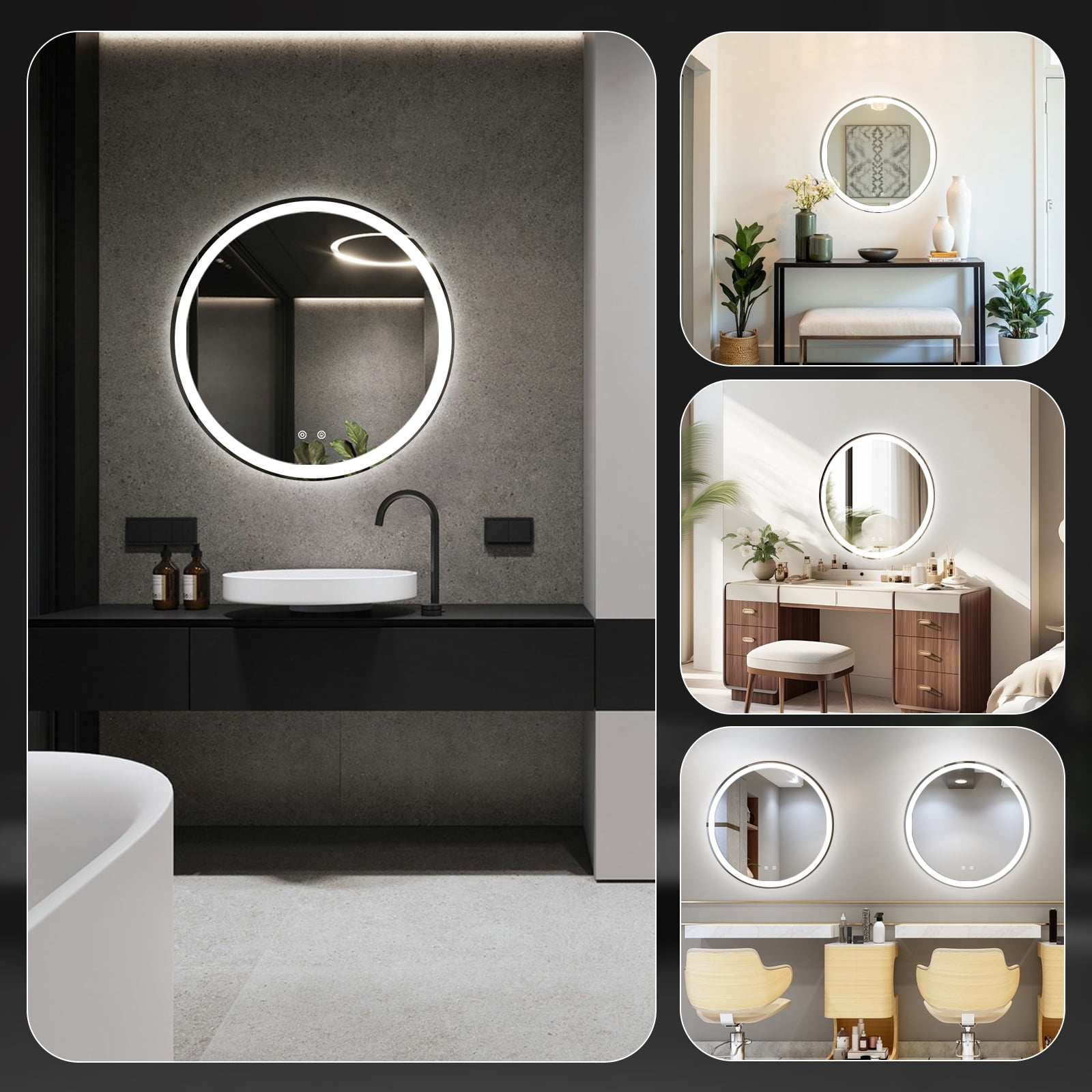 CONCETTA 30-Inch Anti-Fog Led Bathroom Mirror, Dual Light Sources, Three Lighting Modes, White