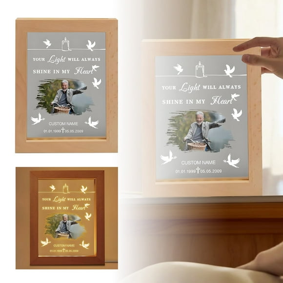 Customized DIY Acrylic and Wooden Photo Frame with Night Light for Anniversary Birthday Valentine's Day for Men and Women