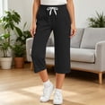 thumbnail image 5 of Fengactive Kids Summer Solid Loose Wide Leg Capri Sweatpants Drawstring Elastic Waist Large Patch Pocket Casual Athletic Cropped Trousers 5-15T, 5 of 9