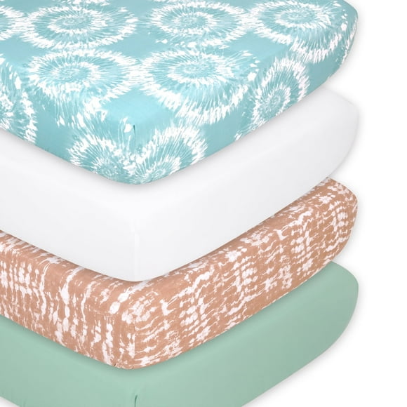 The Peanutshell Fitted Crib Sheet Set, Boho Tie Dye, 4 Pack