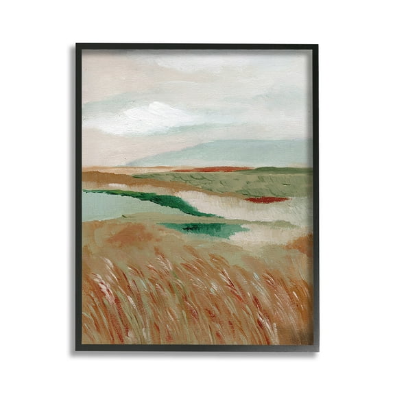 Stupell Industries Abstract Pasture with River Landscape Painting Black Framed Art Print Wall Art, 11 x 14