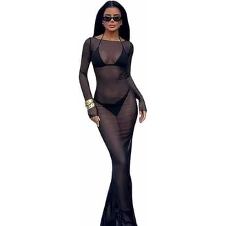 chinese dress ladies Maxi Shining Sheer Cut Out Boho Dress - Women's See Through Glamorous  Glitter Night Out Mesh V Neck Date Night Dress