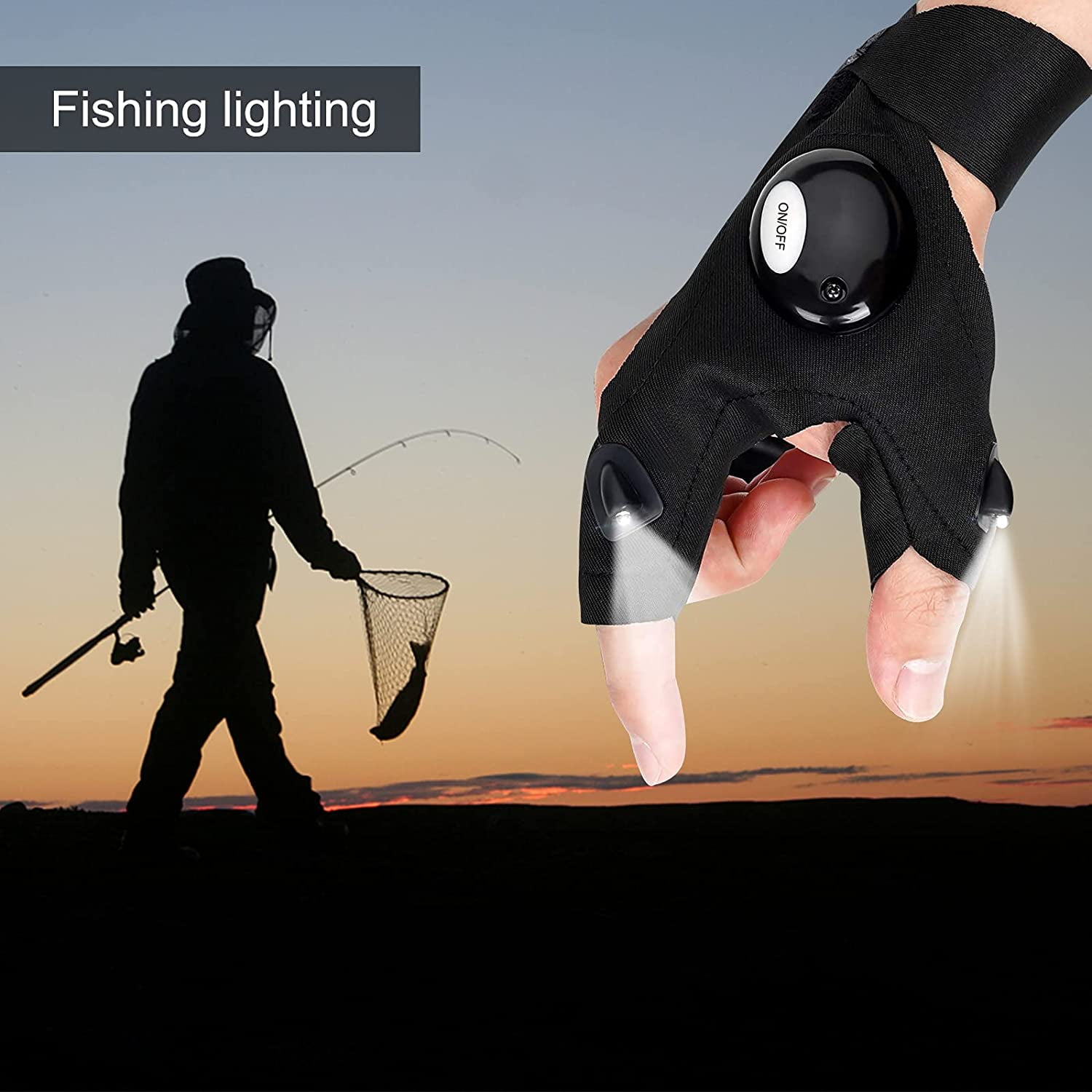 LED Fishing Gloves Waterproof Gloves Fingerless Outdoor LED Flashlight  Camping Hiking Survival Rescue Light Tool Gloves 