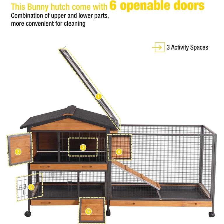 Two-Story Wooden Rabbit Hutch with Metal Frame photo 4