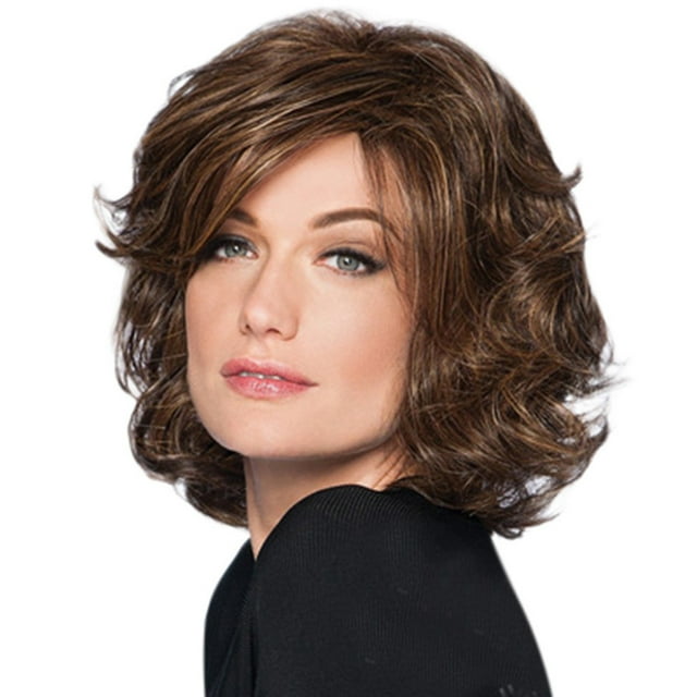 Perruque Synthétique Femme Bouclée Naturelle Ondulée Perruques Cheveux Bruns Courts Mode Perruque