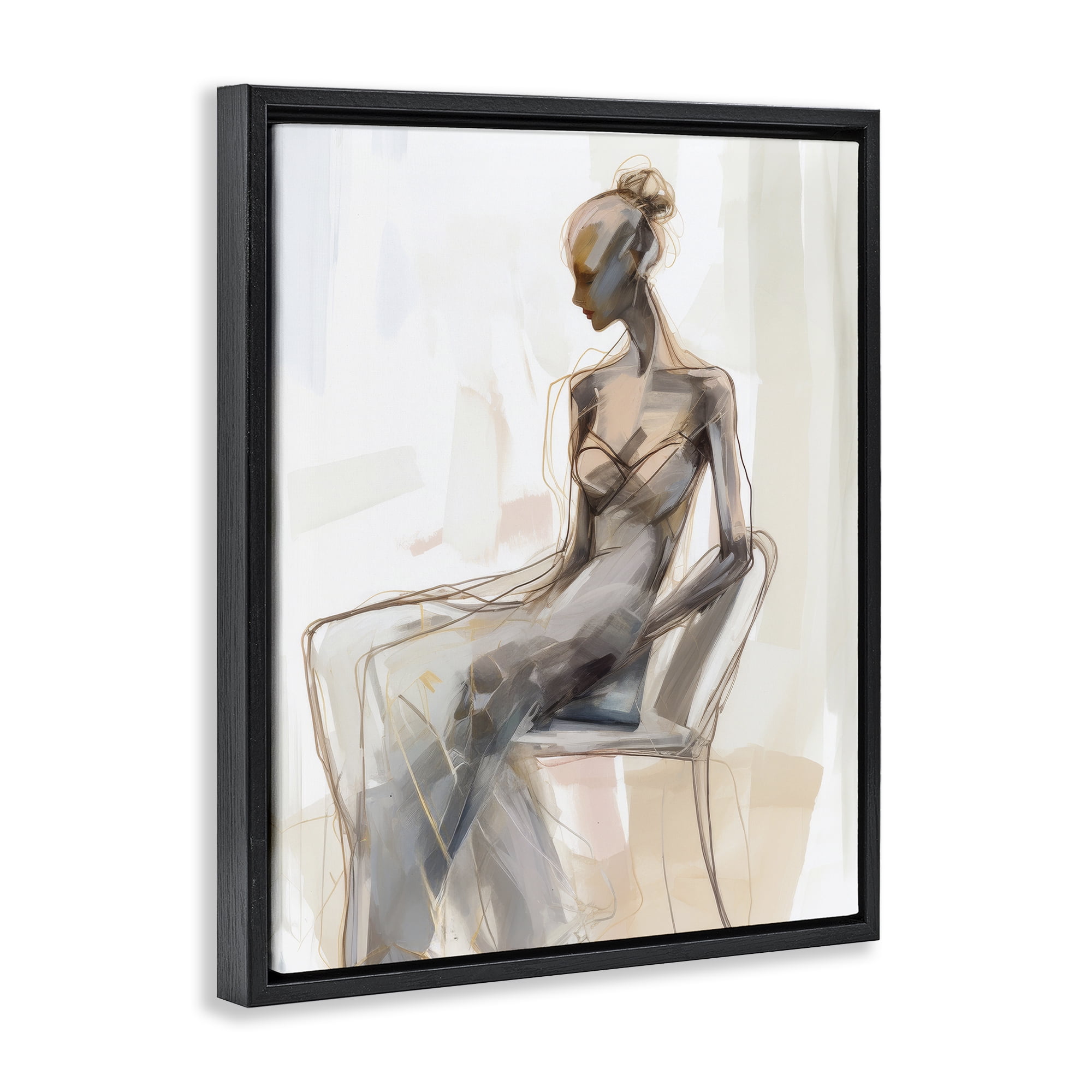 Stupell Industries Classy Figure Impression People Painting Black Floater Framed Canvas Art Print Wall Art, 17 x 21
